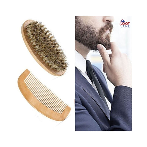 Boar Bristle Beard Brush and Handmade Beard Comb Kit