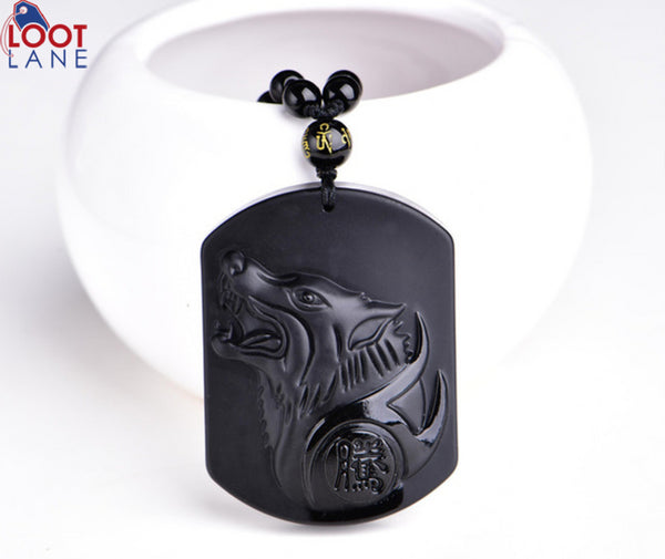 Black Obsidian Wolf Necklace
