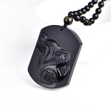 Necklace - Black Obsidian Wolf Necklace