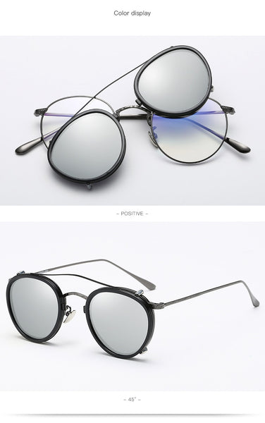 Oculos Lens Clip On Round Sunglasses